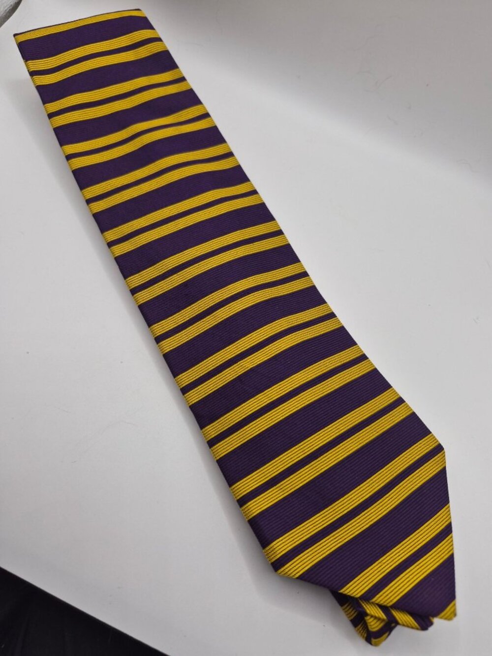 Brooks Brothers Purple & Gold Striped Silk Tie Handcrafted In USA